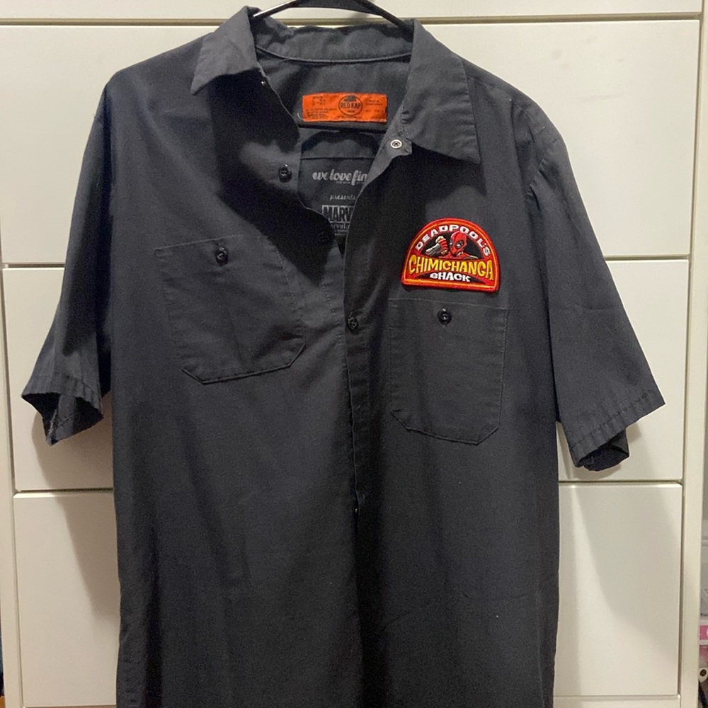 Marvel Deadpool Chimichanga Shack Mechanic Button Up Shirt